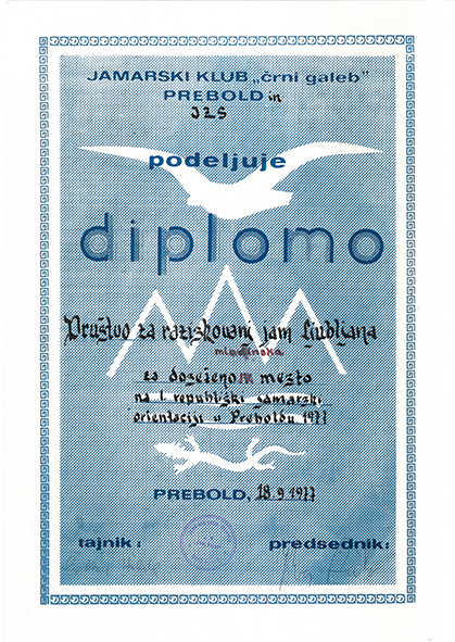 1977 - Diploma JK Prebold in JZS - za 4. mesto (mladinci) v jamarski orientaciji